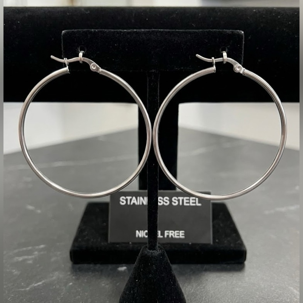 New Stainless Steel Large Silver Hoop Earrings